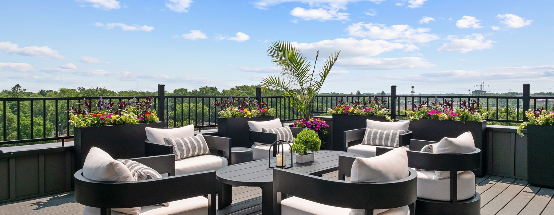 a rooftop seating area